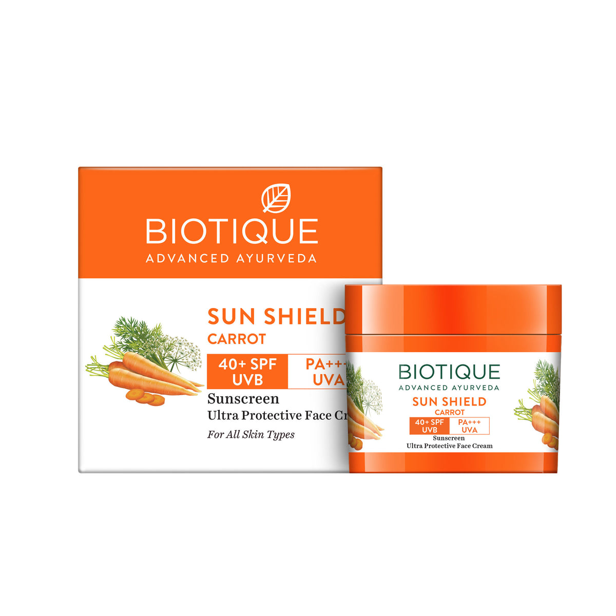 Biotique Sun Shield Carrot Ultra Protective Face Cream Sunscreen SPF 40+ UVB/PA+++ UVA
