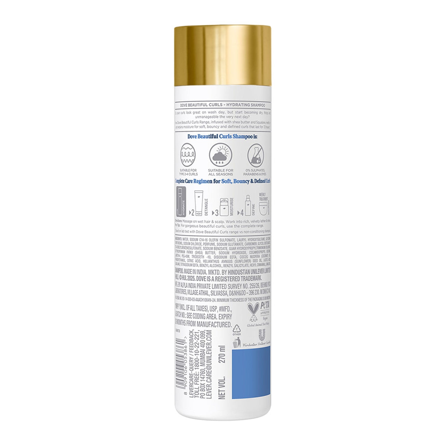 Dove Beautiful Curls Sulphate Free Hydrating Shampoo, With Tri-Moisture Essence For, Bouncy Curls