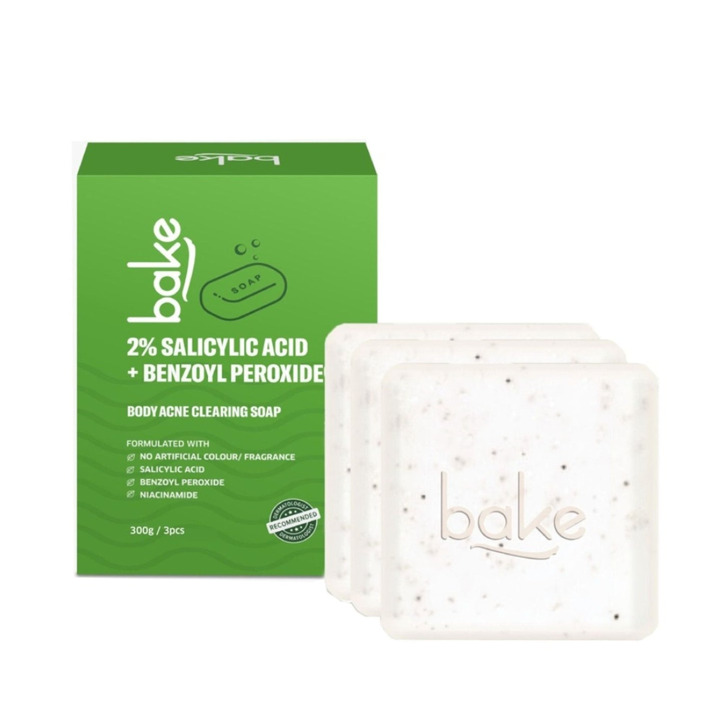 BAKE 2% Salicylic Acid + Benzoyl Peroxide Scrub Treatment Soap (Pack of 2) for Body & Back Acne