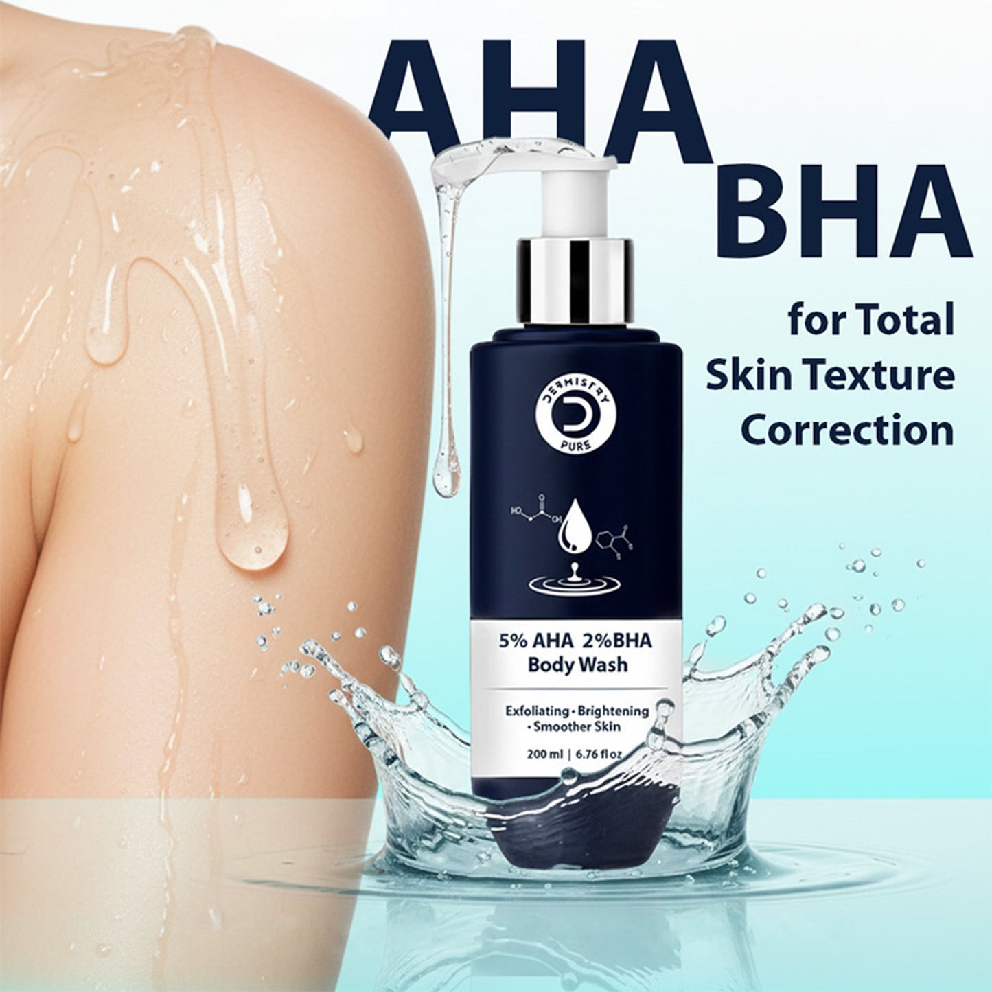 DERMISTRY 5% AHA 2% BHA Exfoliating Body Wash For D Tan Detan Removal For Men Women All Skin Types