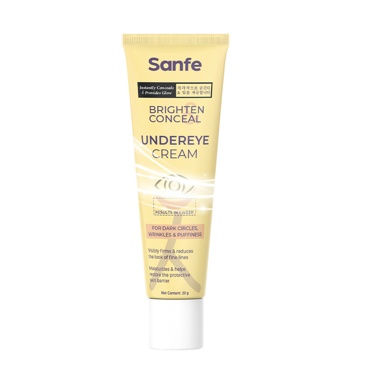 Sanfe Brighten & Conceal Undereye Cream, Dark Circles & Wrinkles Removal, Hyaluronic Acid & Collagen