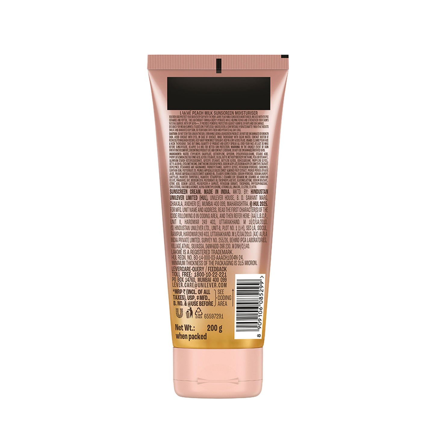 Lakme Peach Milk SPF 50 Sunscreen Moisturiser With 2% Pro-Ceramides & Peptides