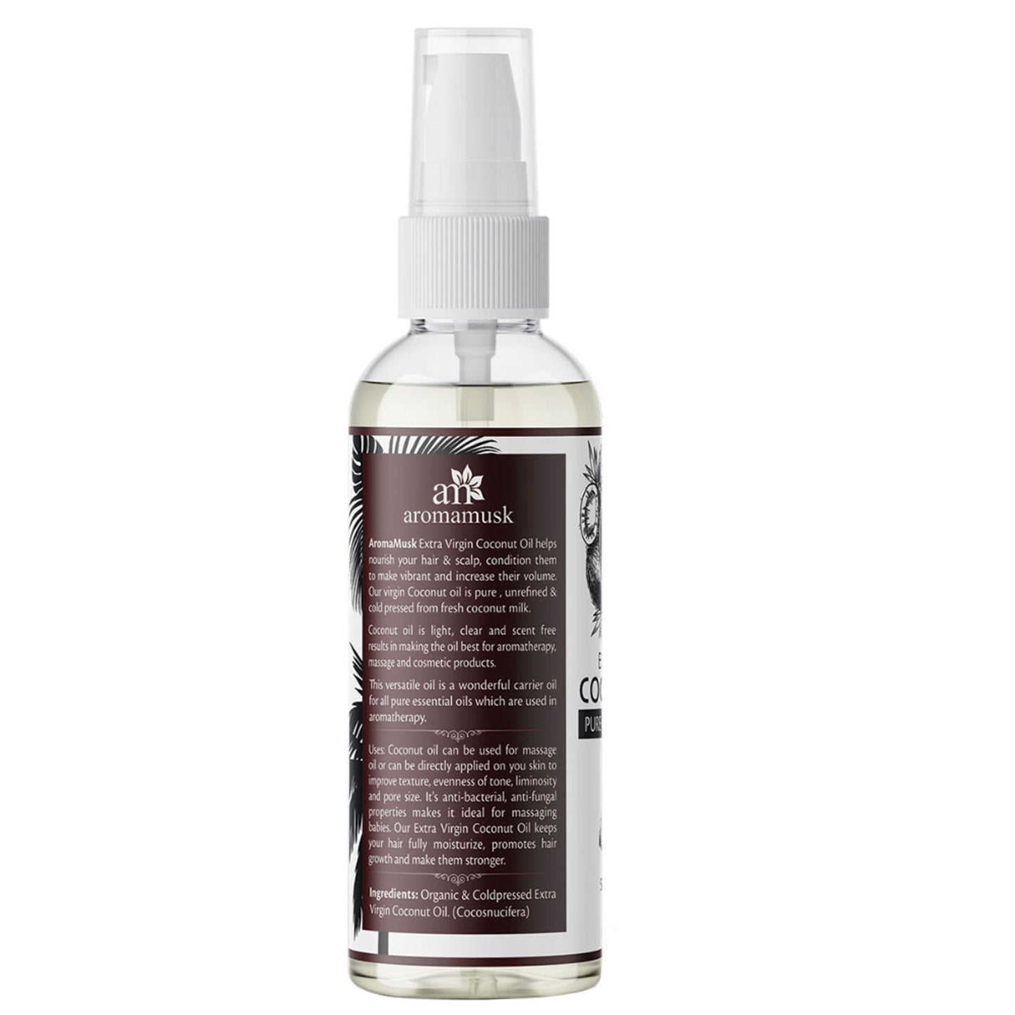 AromaMusk Organic 100% Pure Cold Pressed Extra Virgin Coconut Oil for Hair and Skin