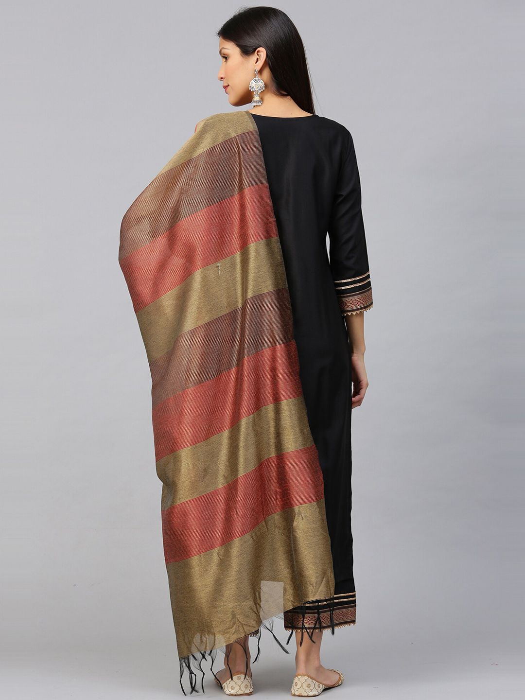 Indyancart IE Women Black Ethnic Motifs Printed Straight Kurta with Palazzos & Dupatta
