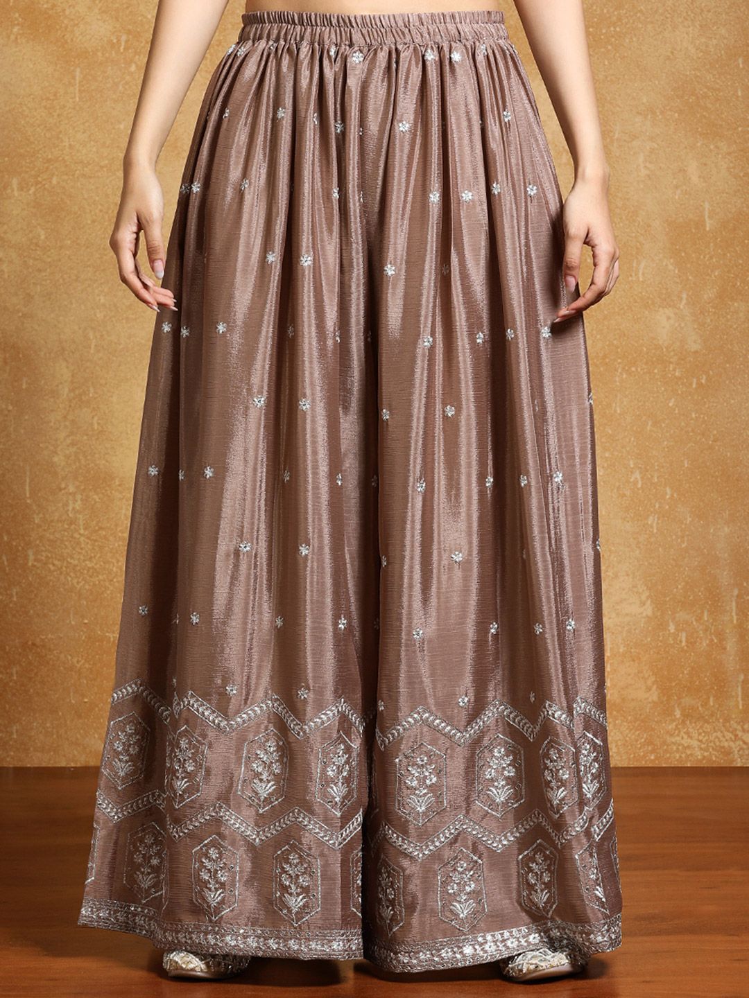 Indyancart VA Floral Yoke Design Zari Straight Kurta With Sharara And Dupatta