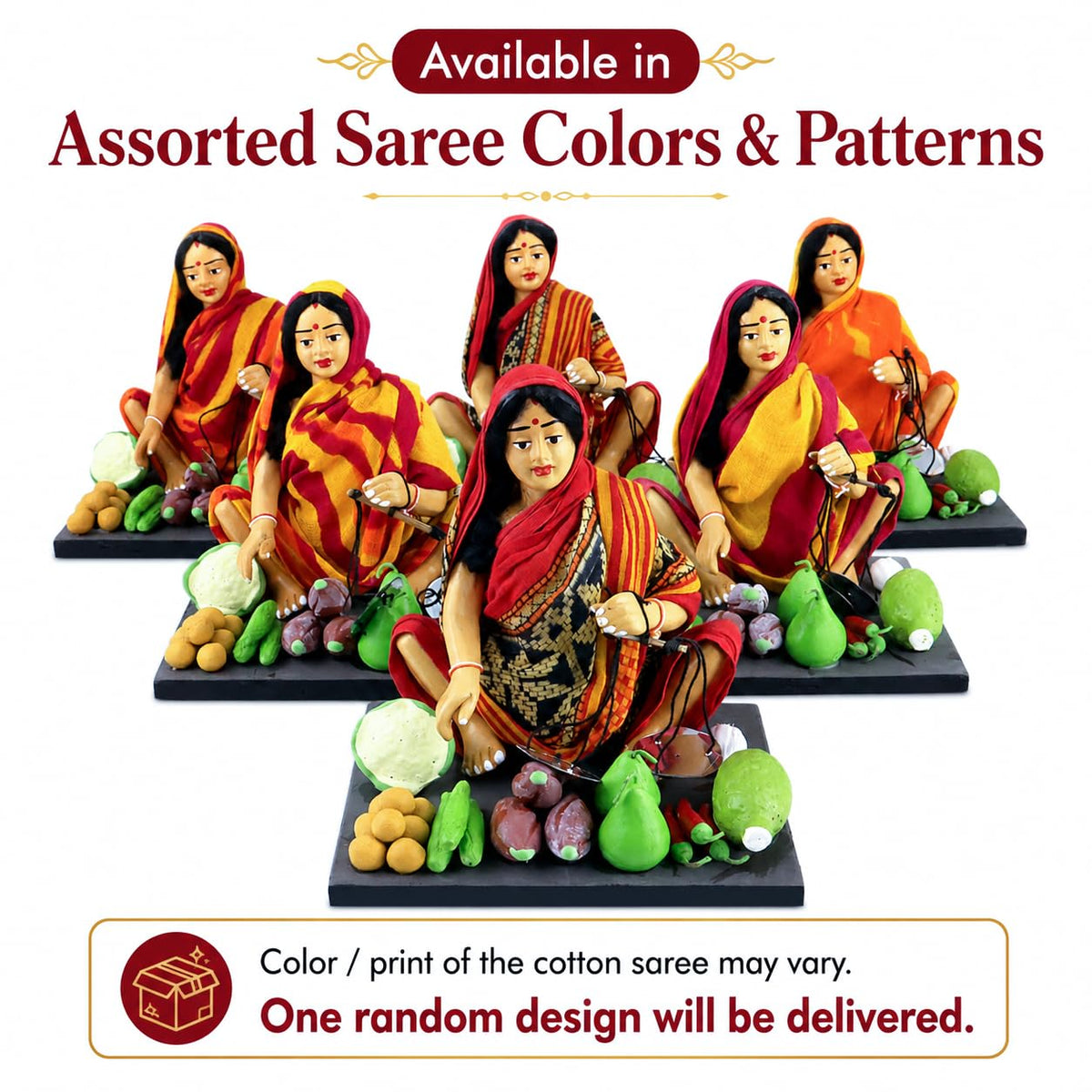 Niharika Collections Krishnanagar Handmade Terracotta Clay Woman Vegetable Seller Miniature Idol | Basic Sitting Human Figurine | Home Decor, Golu Display and Gifting