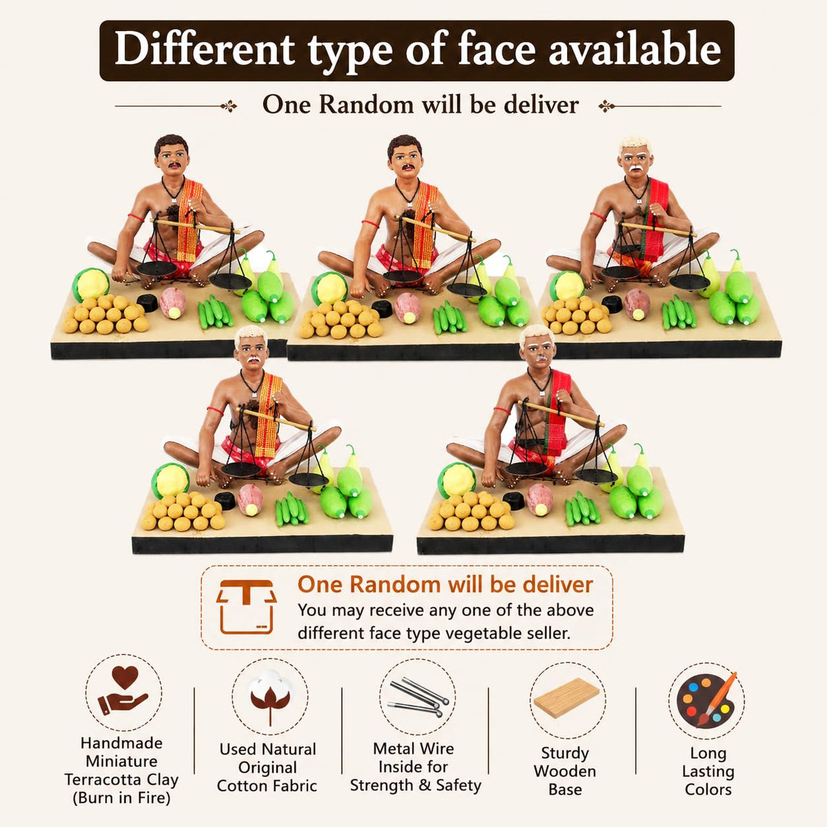 Niharika Collections Krishnanagar Handmade Terracotta Clay Idol, Vegetable Seller Figurine, Sitting Human Figure Miniature, Traditional Indian Art Home Décor, Golu Display & Gifting, 15 x 10 x 10 cm