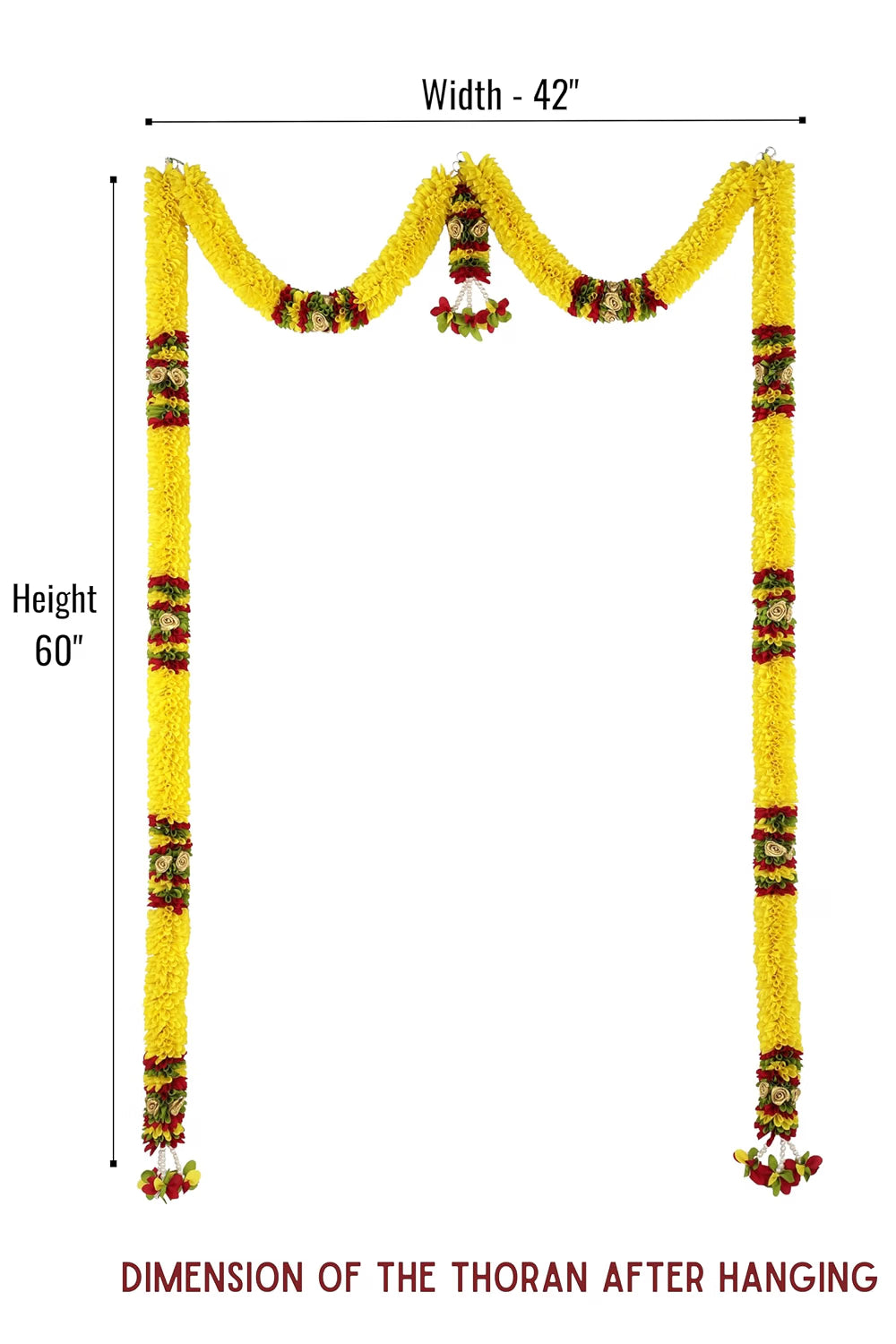 Toran for Main Door Entrance, Bandarwal for Festival, Pooja Mandir & Wedding, (42 inches x 60 inches) Handmade Traditional Flower Hanging for Home & Office Decor (Yellow)