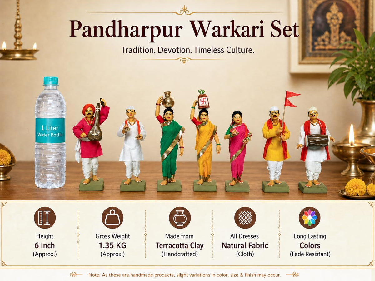 Niharika Collections Handmade Terracotta Clay Idols 6 Inch Clay Figurines Set of 7 | Traditional Handcrafted Pandharpur Warkari for Home Mandir, Navratri Decor, Golu and Gifting