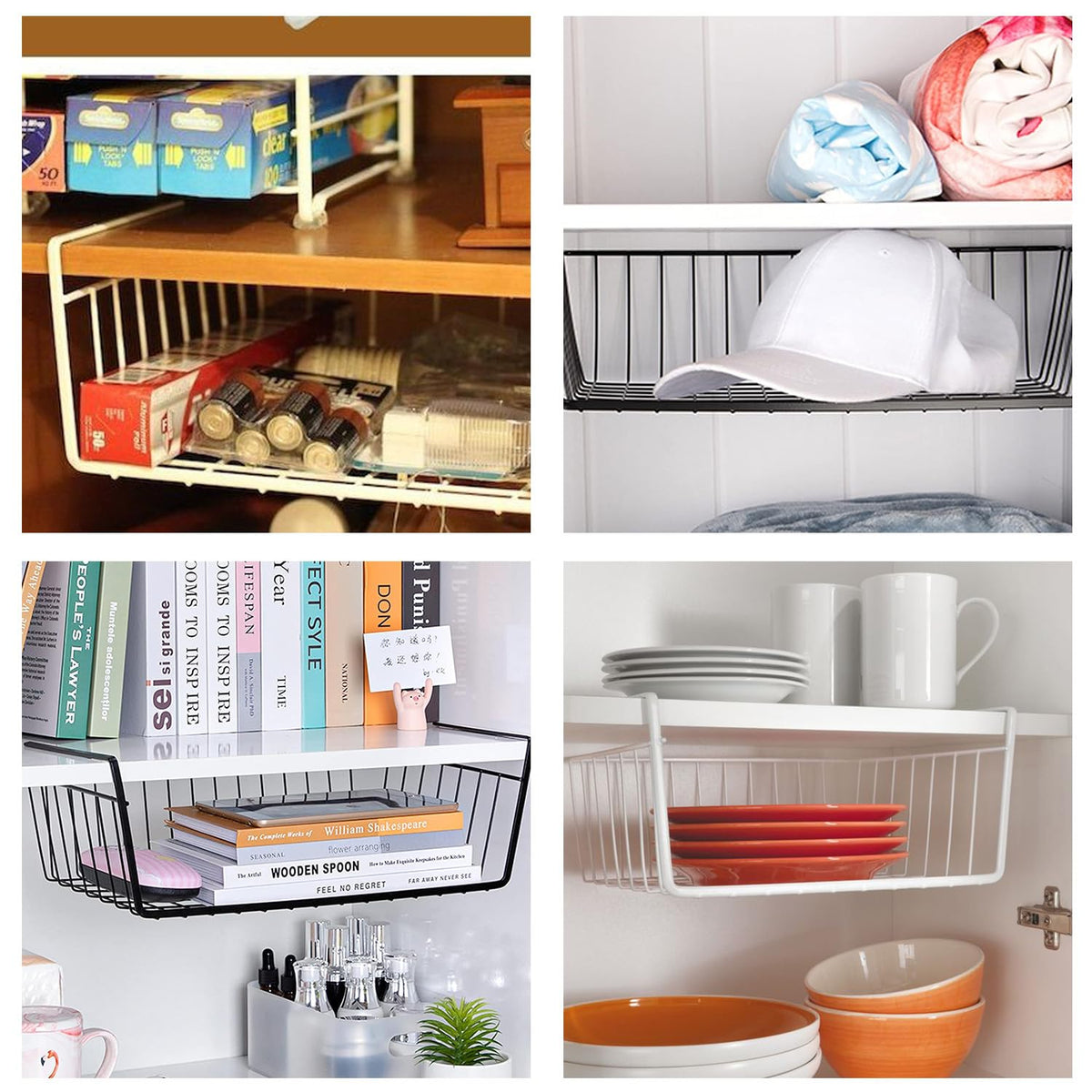 Go Hooked Multipurpose 16 Inch Under Shelf Basket Powder Coated Iron Under Cabinet Organiser Undershelf Organiser Basket Under Shelf Storage Rack for Kitchen Bedroom Office Pack of 2 Black