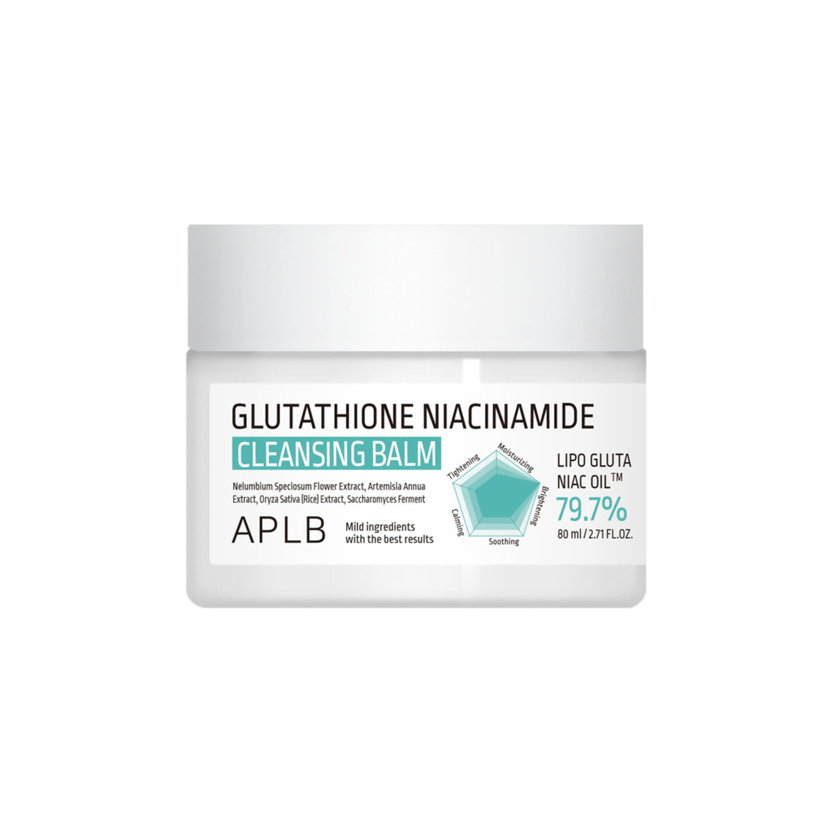 APLB Glutathione Niacinamide Cleansing Balm jar with white lid and label, skincare product for gentle facial cleansing