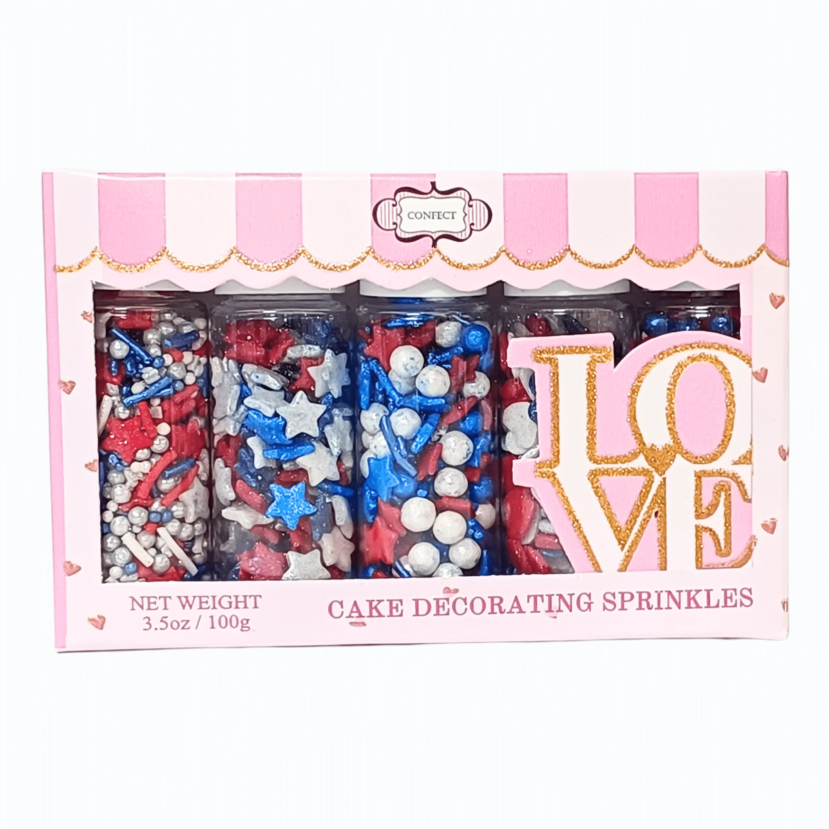 Confect Heart & Star Sprinkles | Pearls & Jimmies | Ultimate Avenger Patriotic Sprinkles
