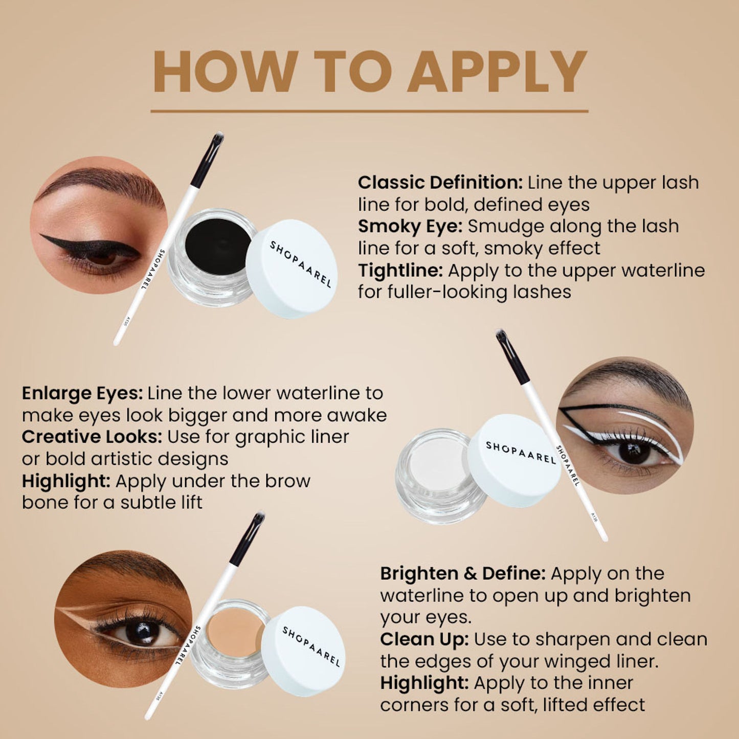 Shopaarel Gel Eye Liner Waterproof Smudgeproof Long Lasting - Black