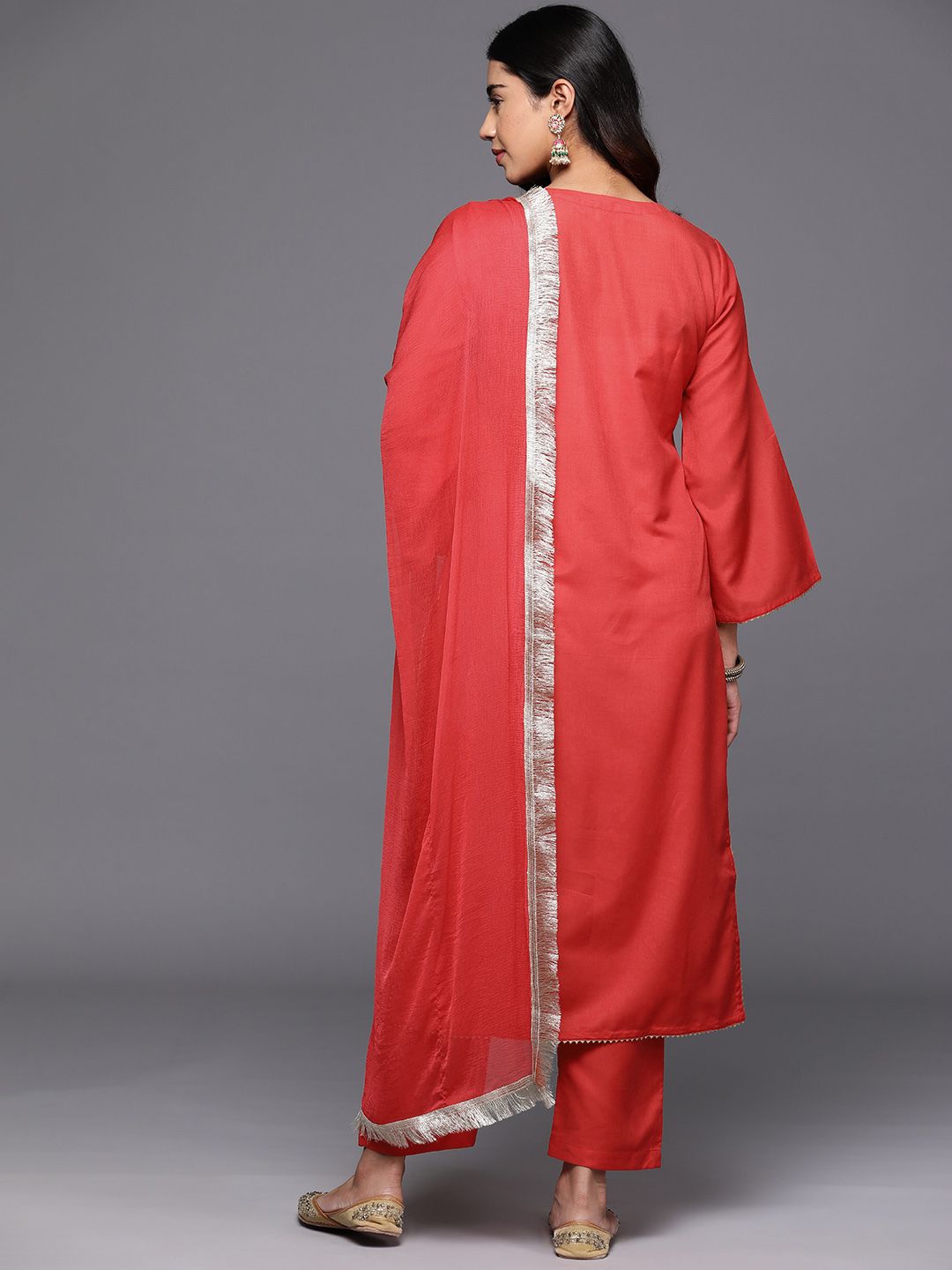 Indyancart VA Women's Floral Embroidered Regular Sequinned Kurta with Trousers & With Dupatta
