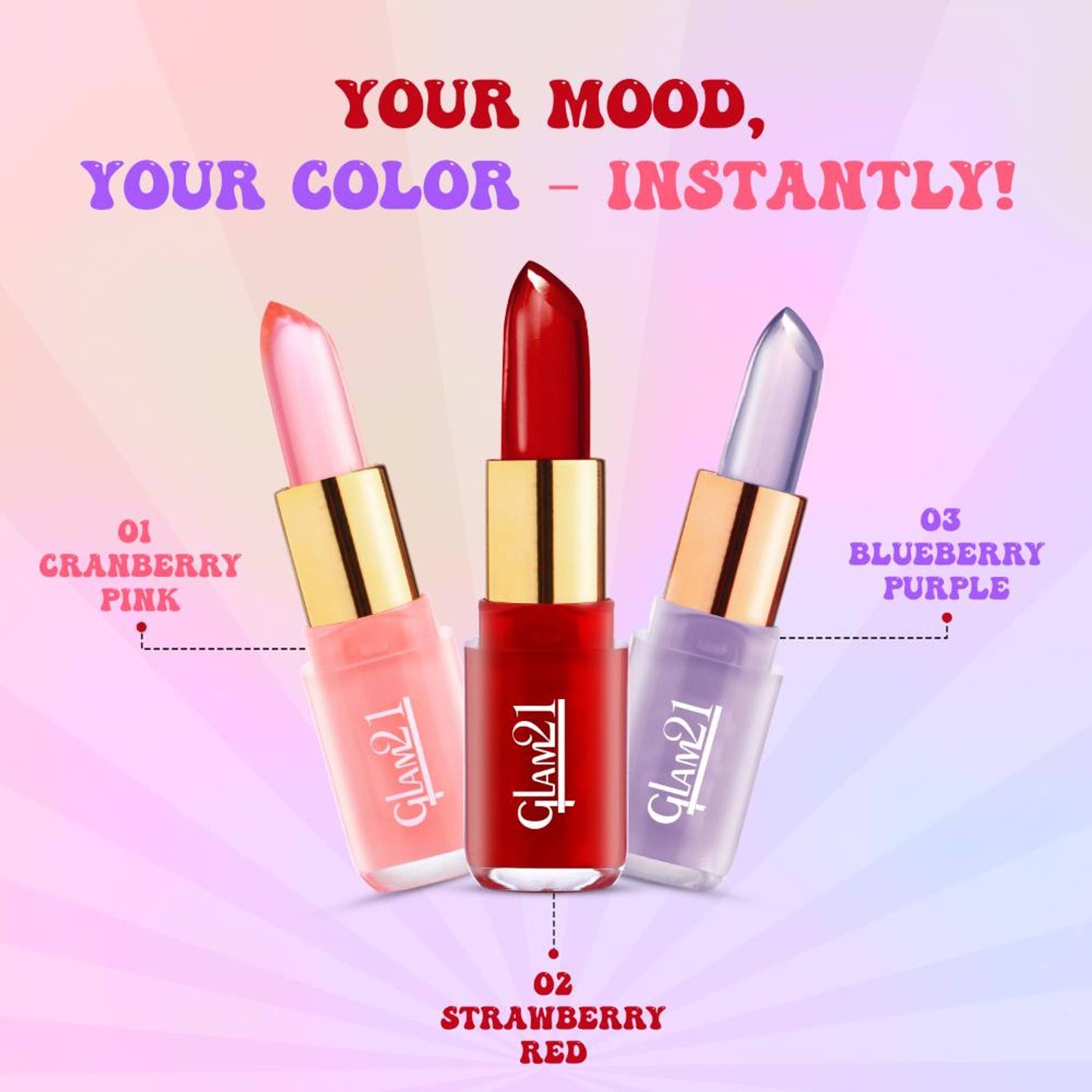 GLAM21 Jelly Pop Color Change Fruity Gel Lipstick - Blueberry Purple N Strawberry Red