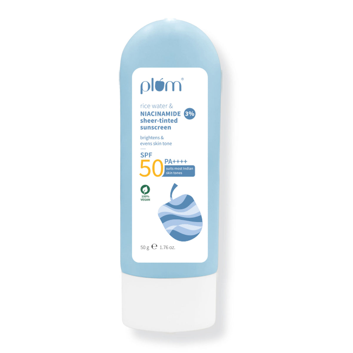 Plum Rice Water & 3% Niacinamide Sheer Tinted Sunscreen With SPF 50 PA++++, For Oily ToDrySkin