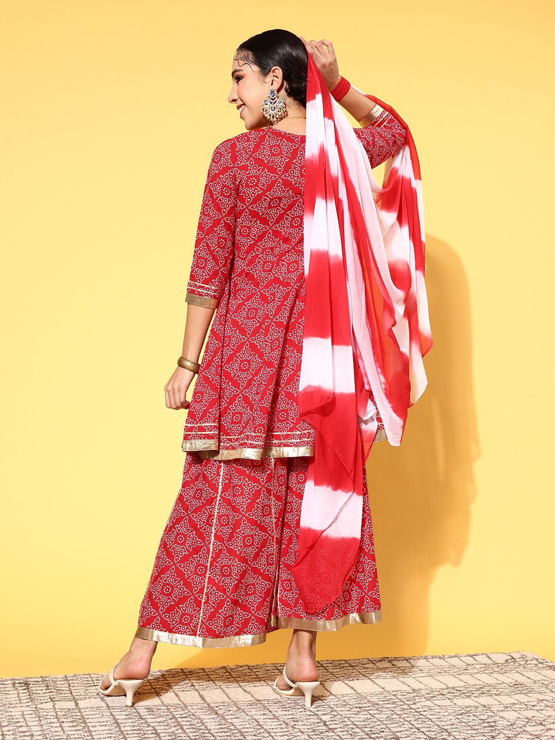 Indyancart VA Women's Bandhani Pure Cotton Print Parade Kurta Set