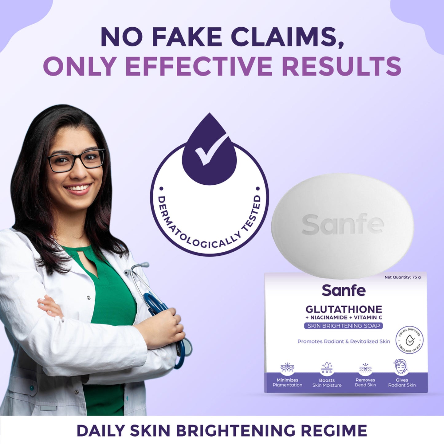 Sanfe Glutathione+Niacinamide+Vitamin C Brightening Soap | For hydration, pigmentation, 75gm