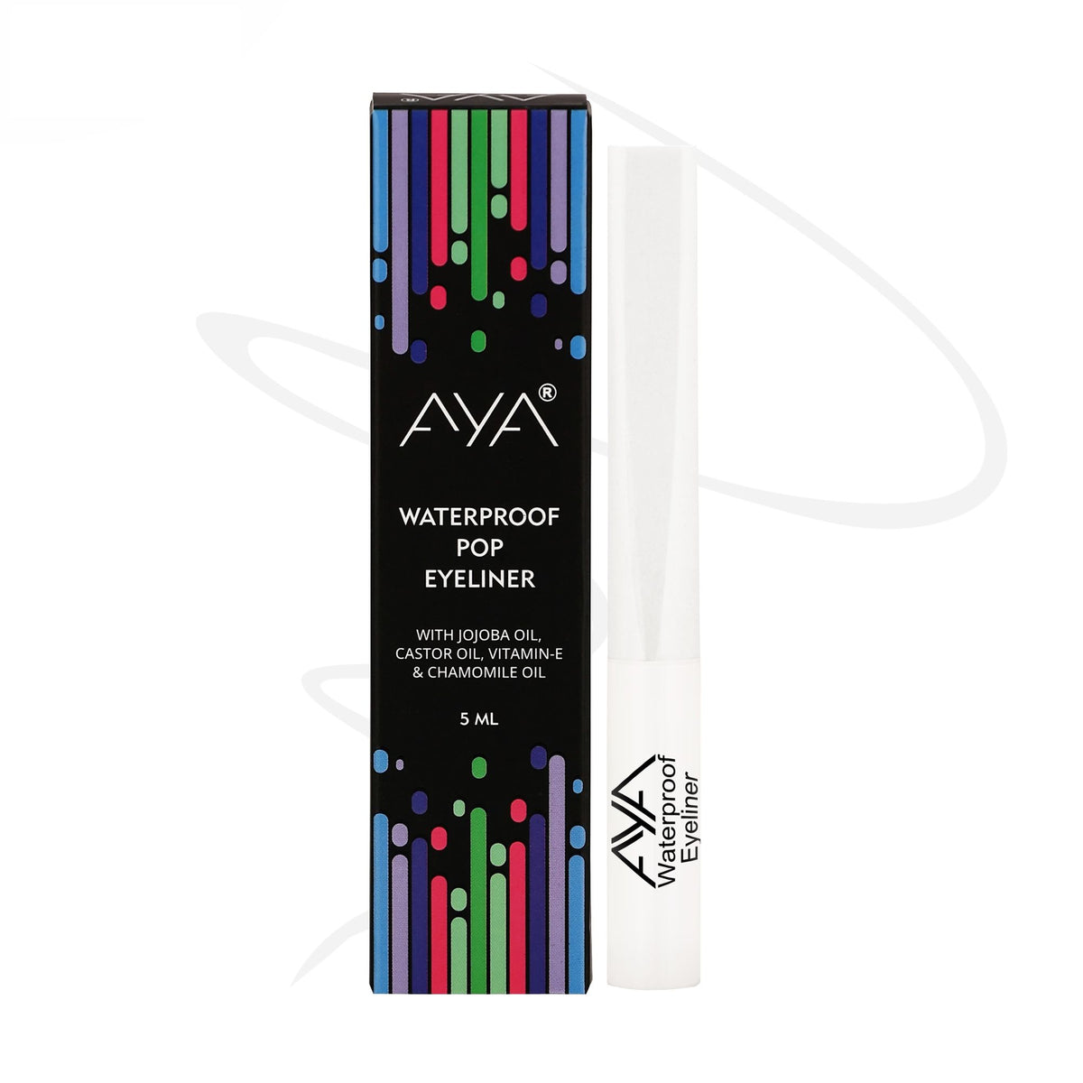 AYA Waterproof Pop Eyeliner in Sugar White, showcasing the smooth, white eyeliner pencil with a sleek design and waterproof formula.