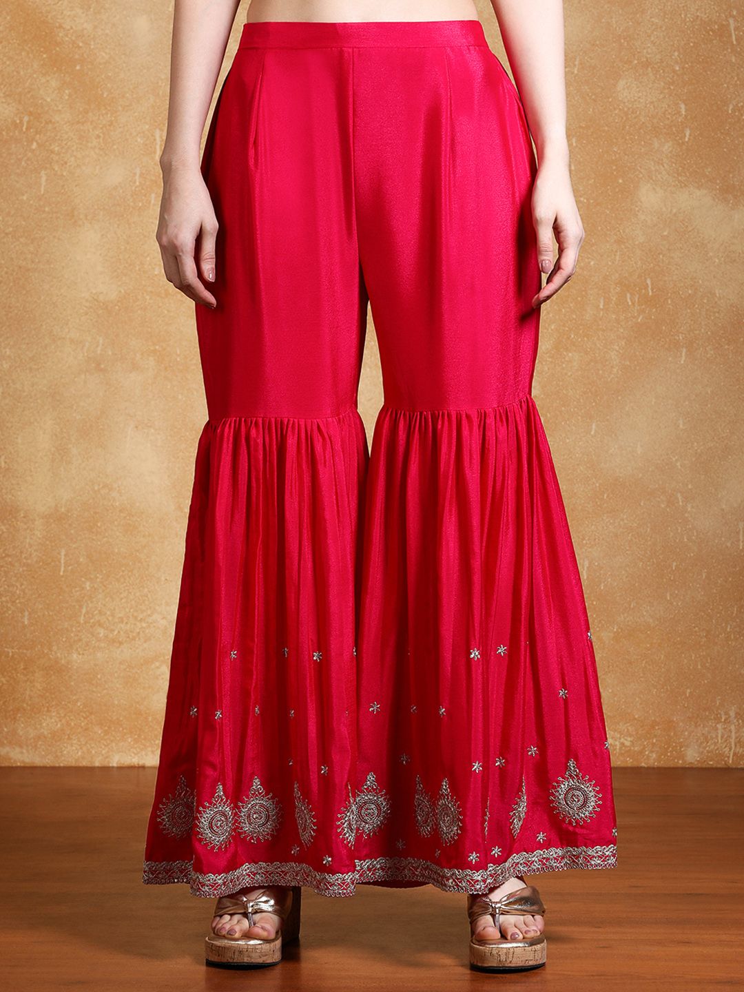 Indyancart VA Women Floral Embroidered Kurta with Sharara & Dupatta