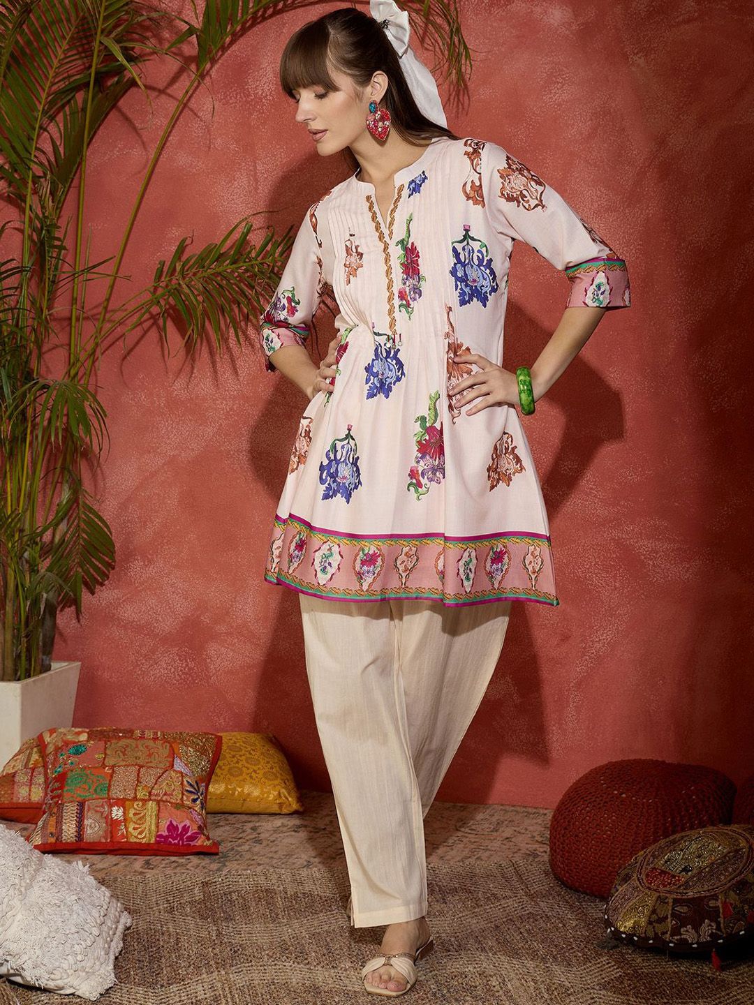 Indyancart IE Printed A-Line Tunic & Trousers Co-Ord Set