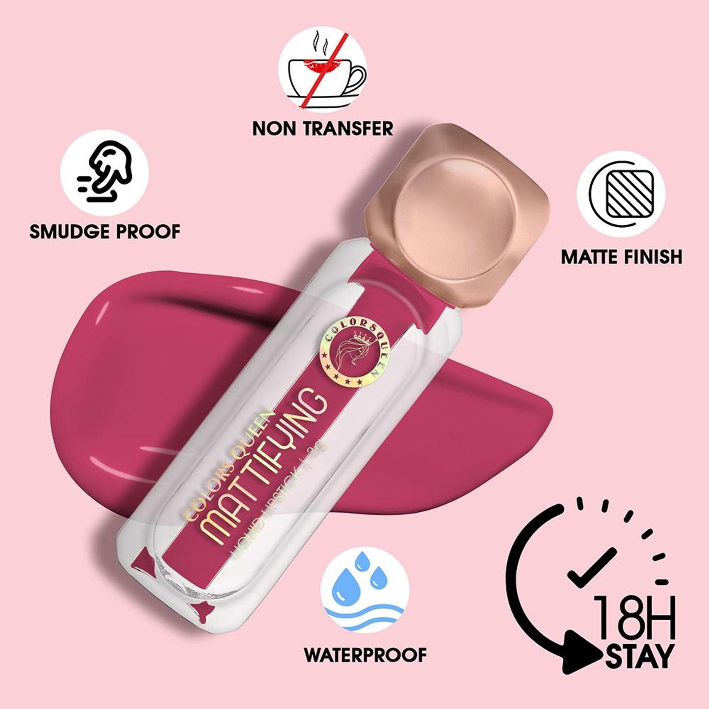 Colors Queen Mattifying Matte Liquid Lipstick - Rosy Sunday-18