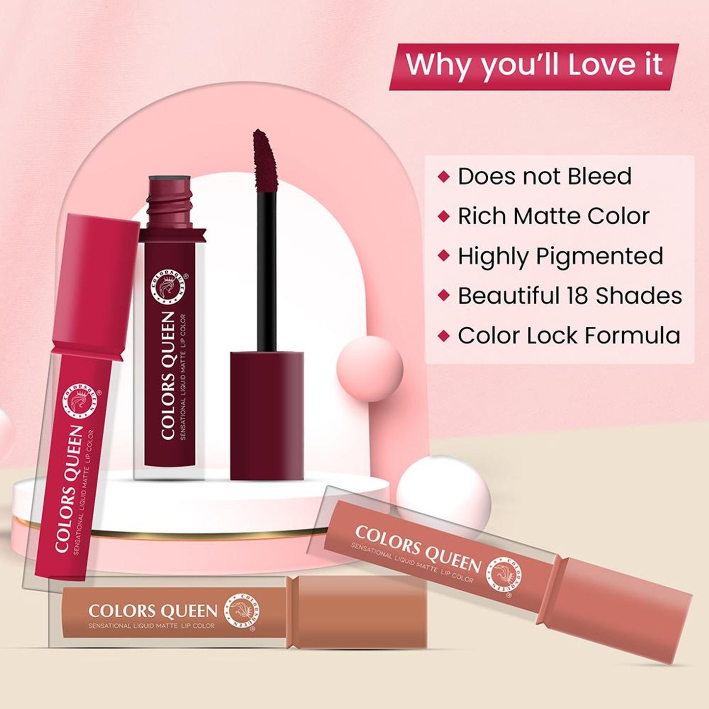 Colors Queen Sensational Liquid Matte Lipstick - Sweetheart Pink-02