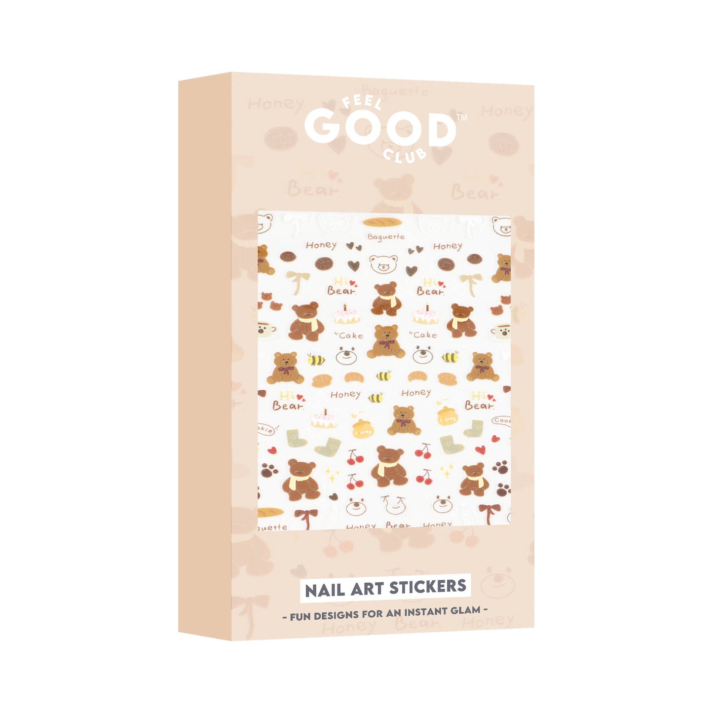 Feel Good Club Bows & Bears Nail Stickers For Quick Nail Art - Peel & Apply After Nail Polish Enamel