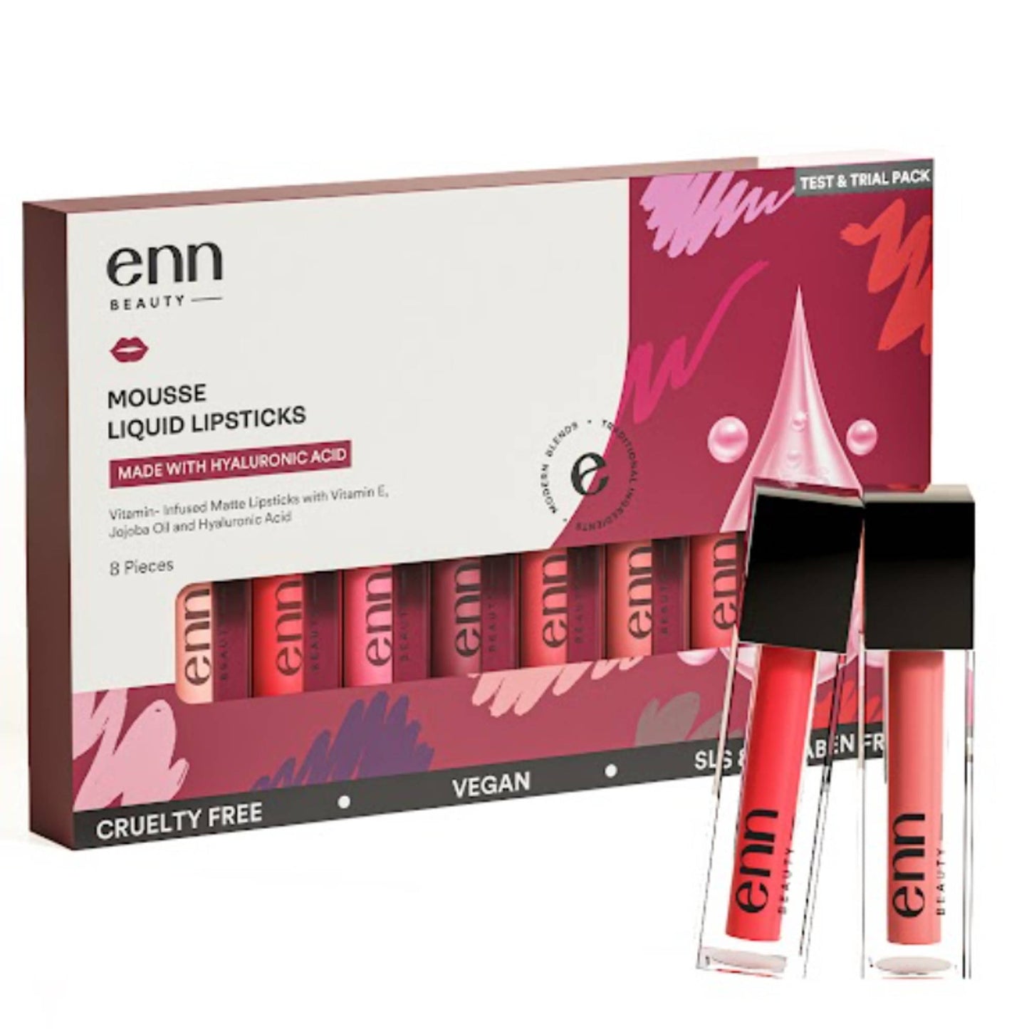 ENN Mousse Matte 16H Stay Waterproof Liquid Lipstick Kit - Long - Lasting, Pack of 8