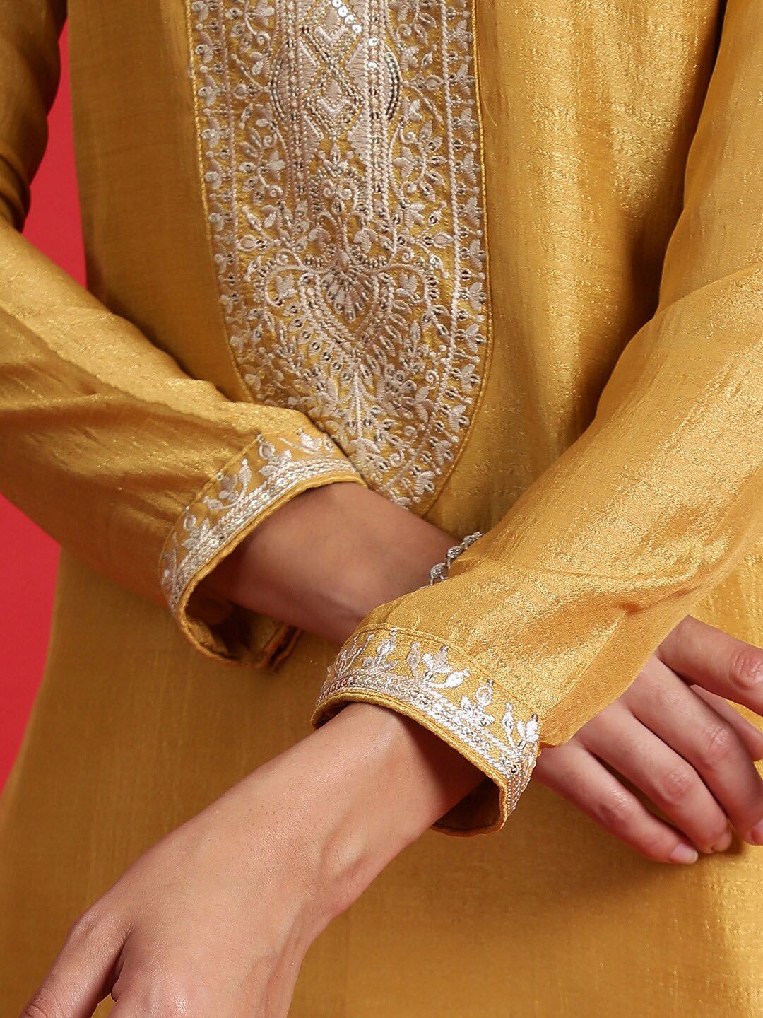 Indyancart IE Floral Embroidered Sequinned Kurta With Trousers & Dupatta