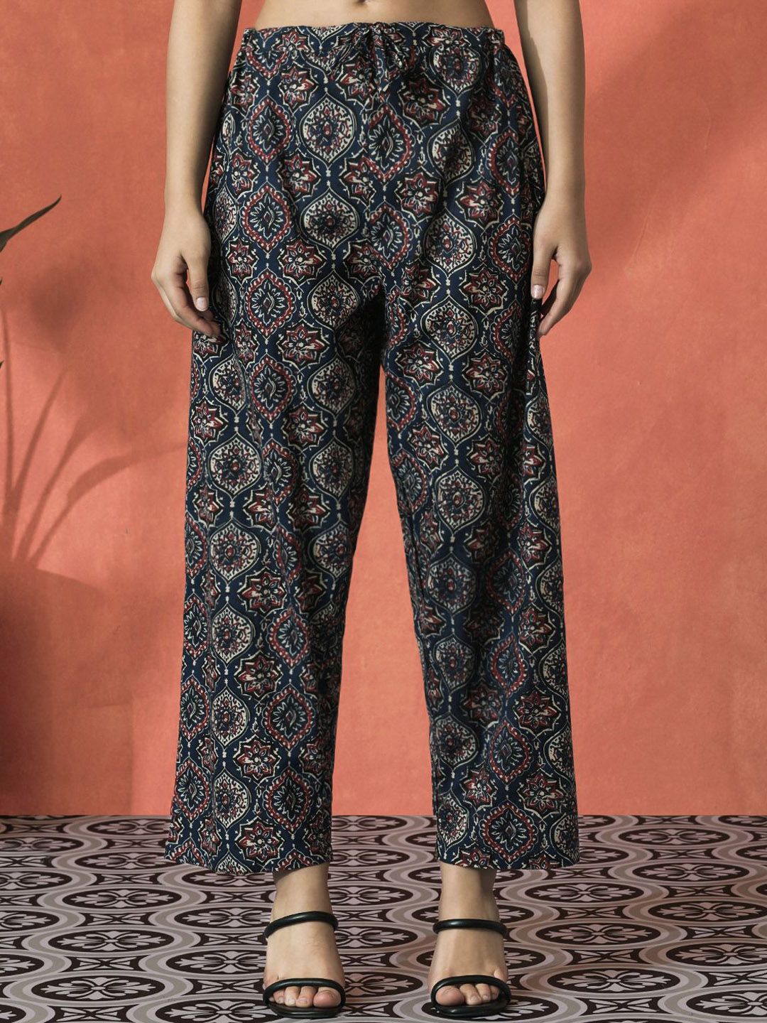 Indyancart SN Women's Floral Printed Pure Cotton V-Neck Angrakha Kurta With Trousers And Dupatta