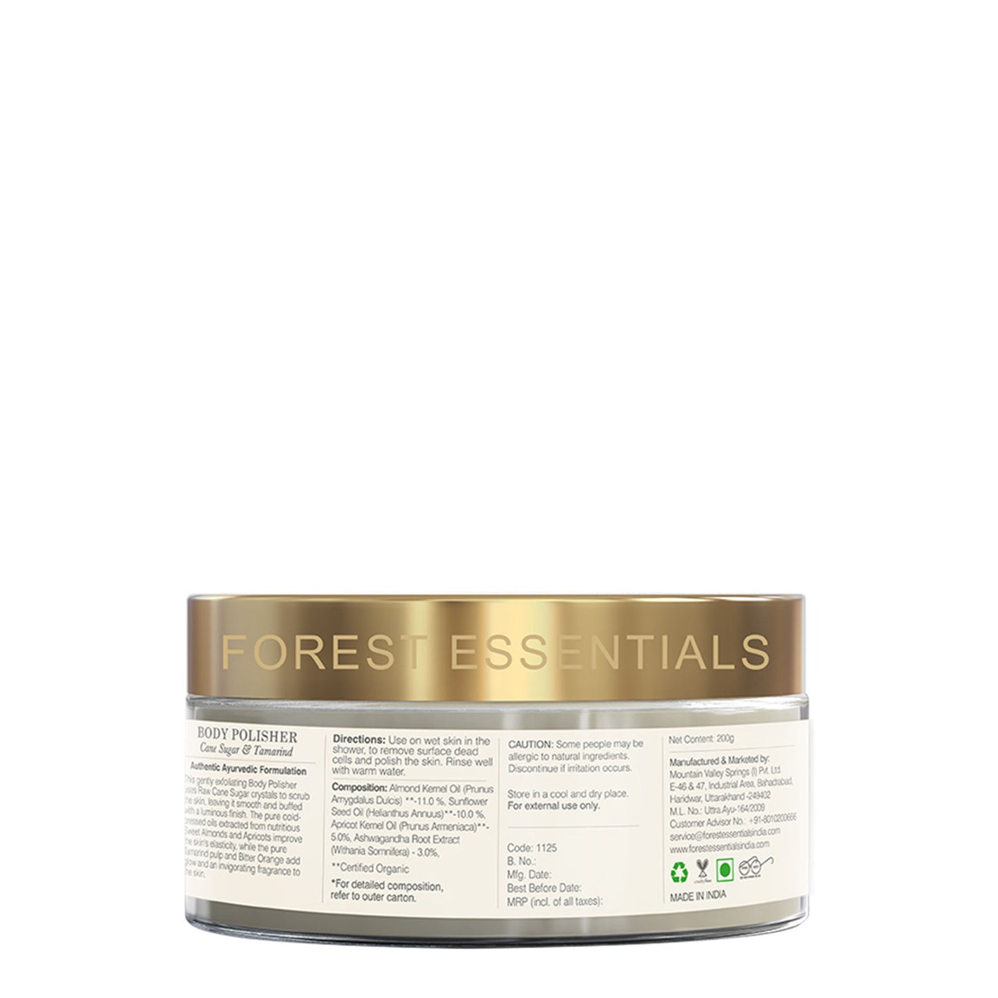 Forest Essentials Body Polisher Cane Sugar & Tamarind Mild Ayurvedic Exfoliating Scrub