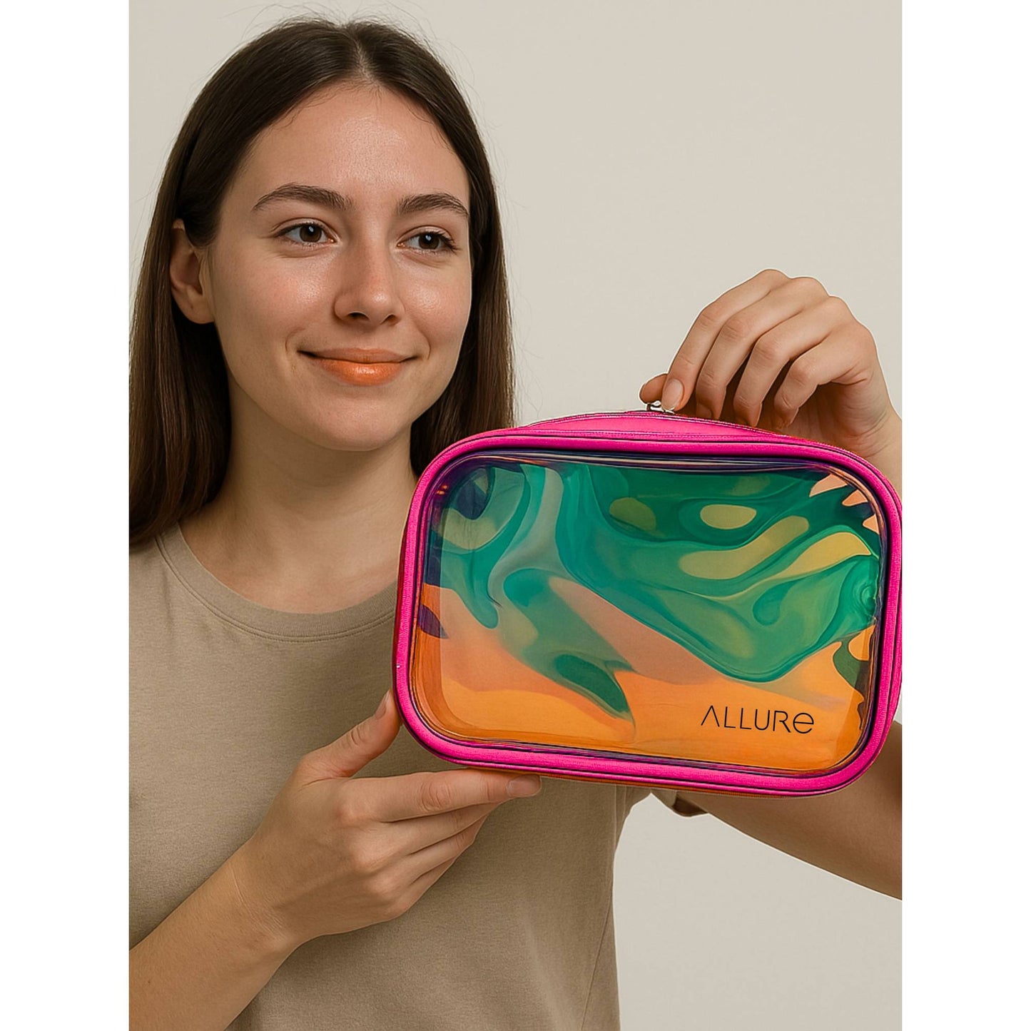 Allure Large Pink Holographic Makeup Pouch-AV-20