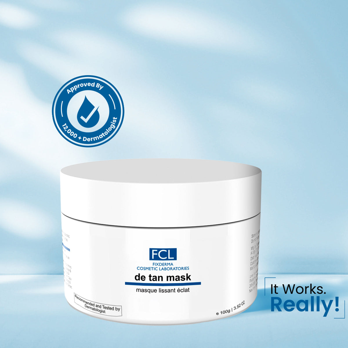 Fixderma De Tan Mask for tanning and dark skin, removes blackheads, improves skin tone, and cleans pores.