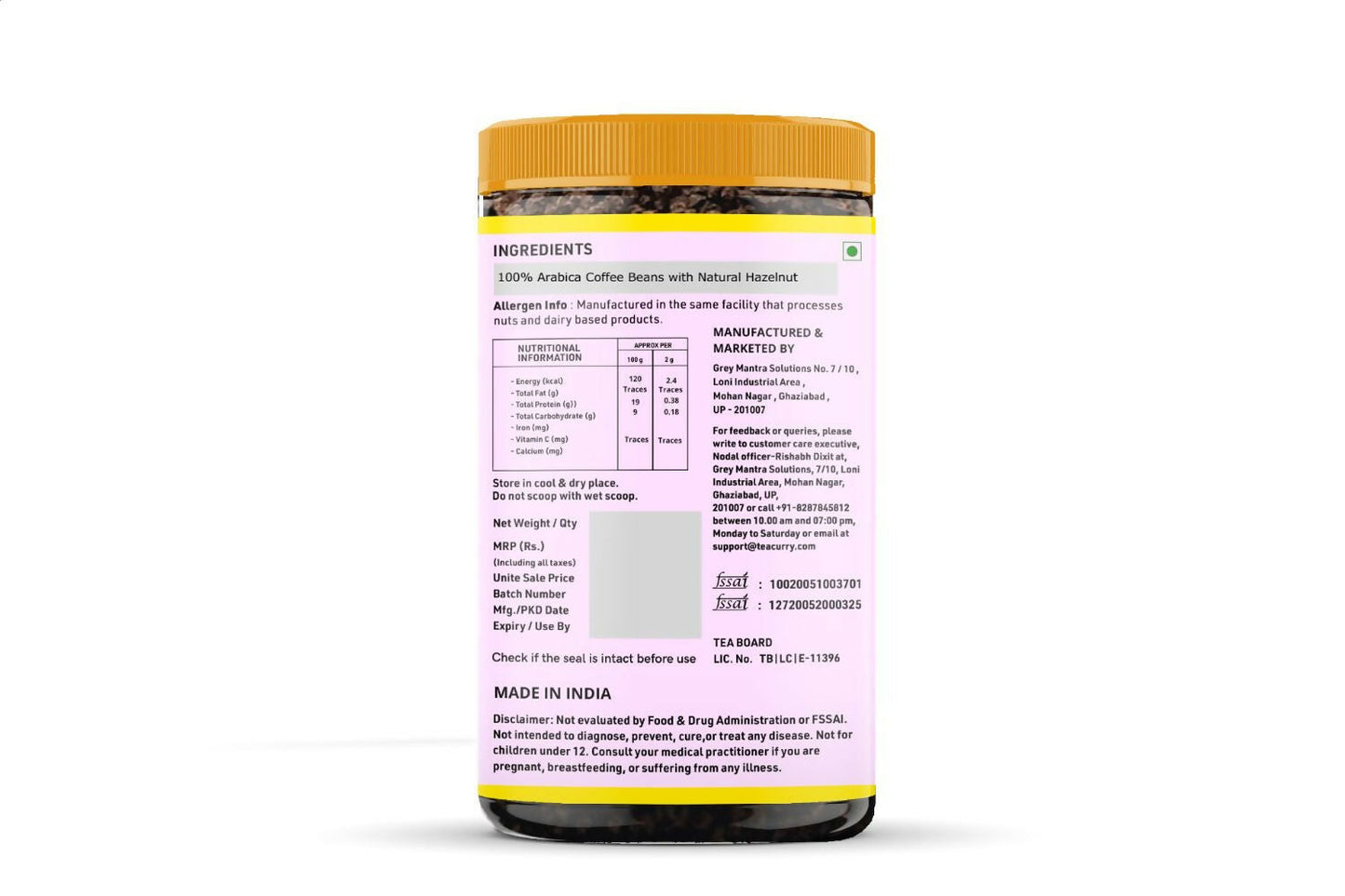 Teacurry Hazelnut Instant Coffee Powder - Arabica Freeze Dried Coffee for Instant Hot & Cold Coffee