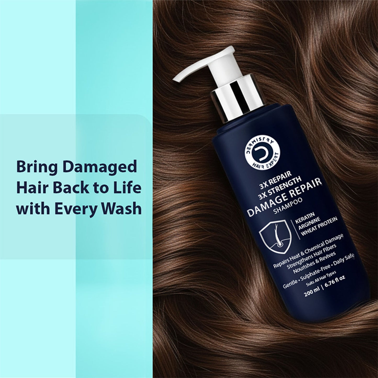 Dermistry Damage Repair Shampoo Sulphate Free Keratin Protein for Breakage Control Dry Damaged Hair