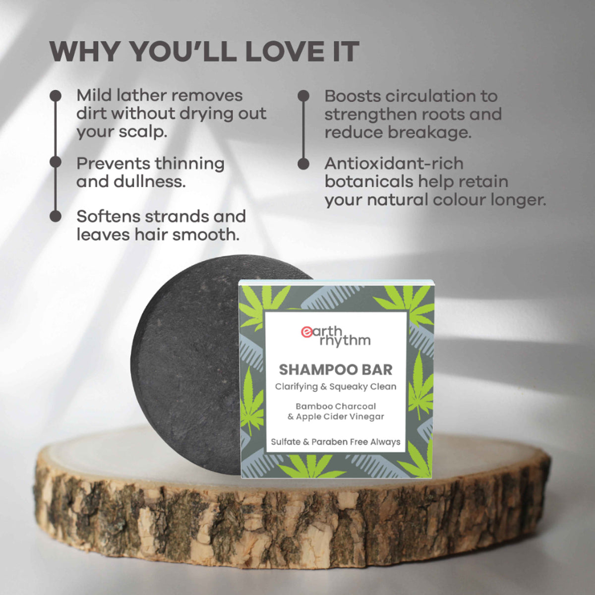 Earth Rhythm Shampoo Bar, Cardboard Box - Bamboo Charcoal N Apple Cider Vinegar