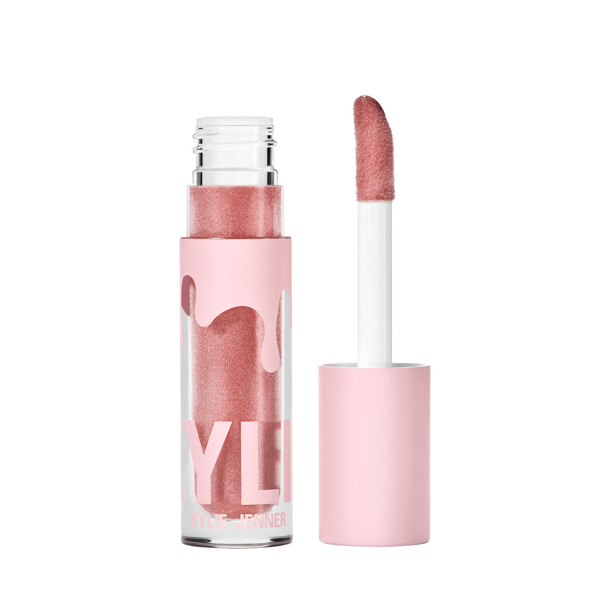 Kylie Cosmetics High Liquid Lip Gloss in shade 324 Damn Gina, shiny nude lip gloss with smooth applicator brush.