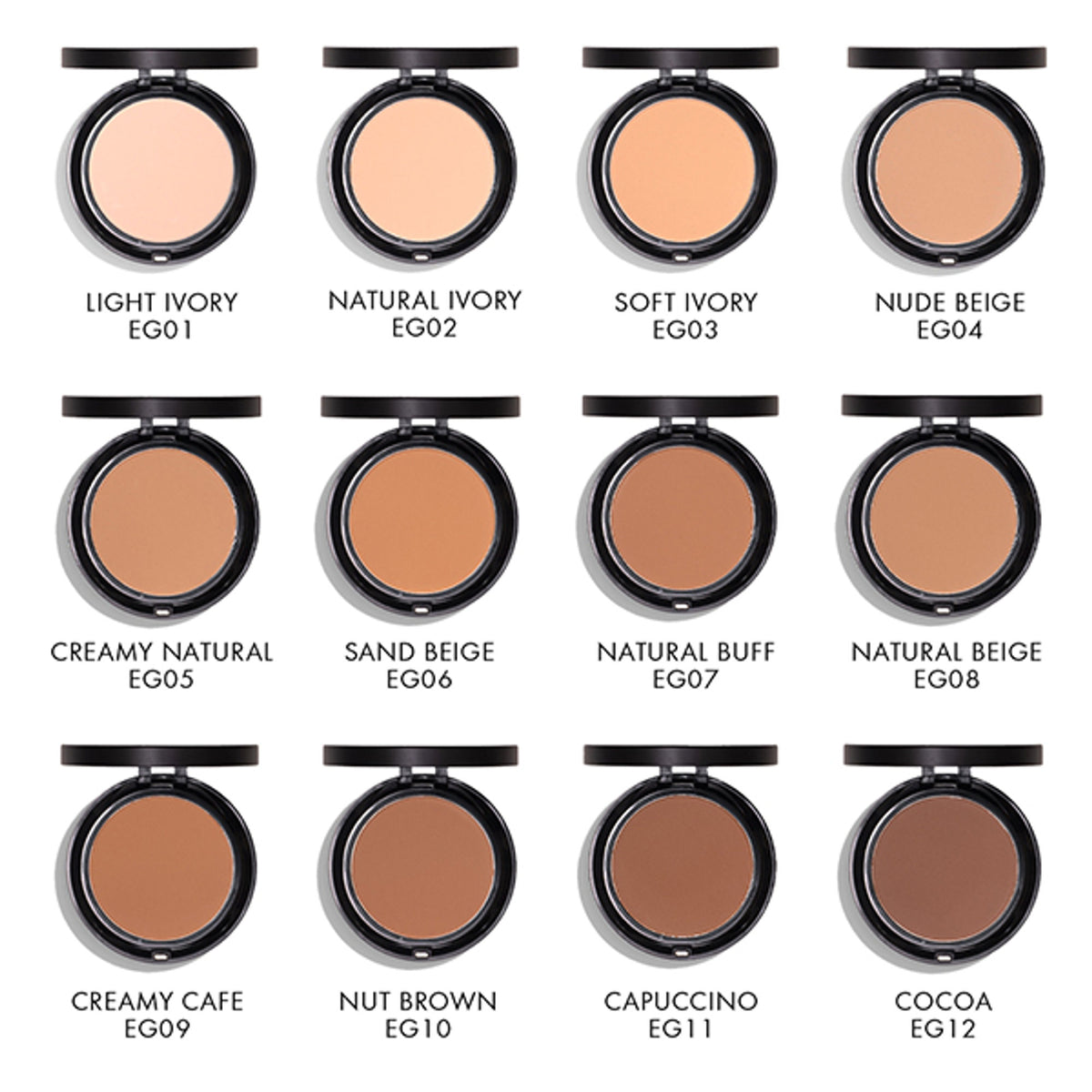 Europe Girl Studio Fix Compact in shade 09 Creamy Cafe, featuring a close-up of the pressed powder makeup in a sleek compact.