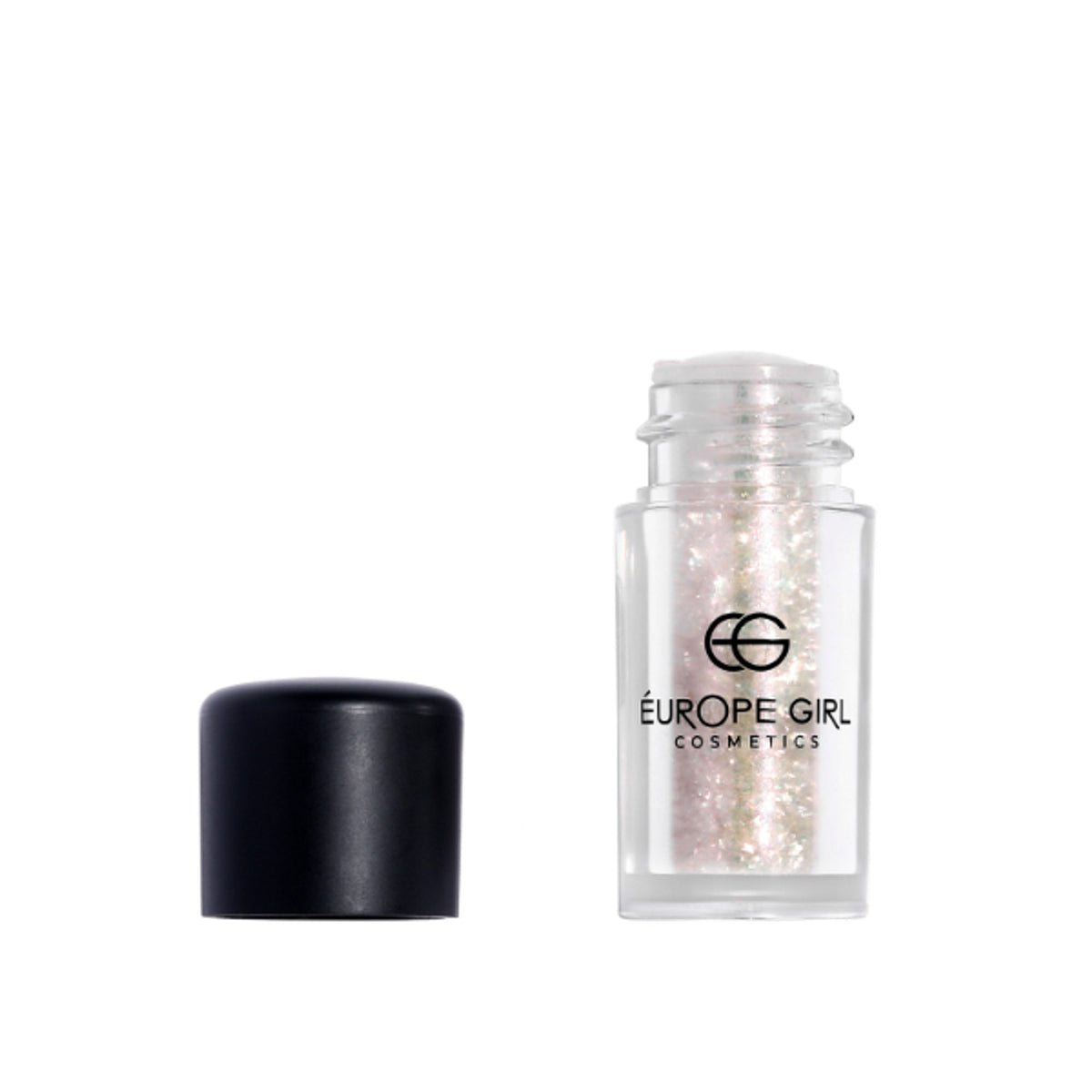 Europe Girl G7 Gleam single diamond pigment glitter glass in a clear jar, sparkling silver glitter for cosmetics and crafts.