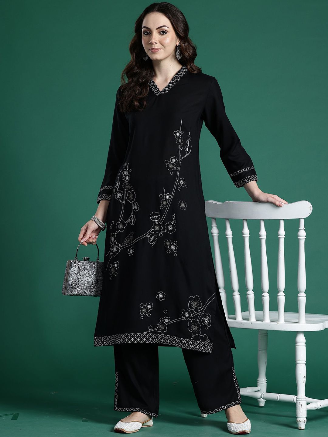Indyancart IE Indo era Embroidered Tunic With Trouser Co-Ords