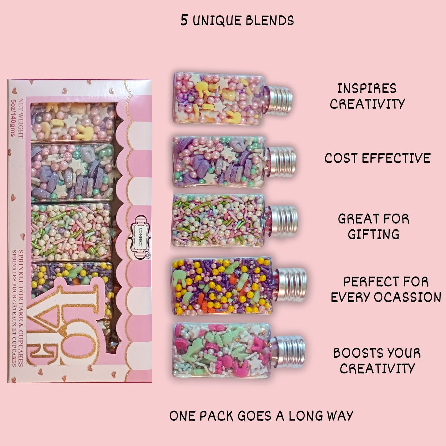 Confect Edible Sprinkles | Mix Red, Pink, Green & Yellow Pearls Pack of 5 (EAST 1) - 100Gms