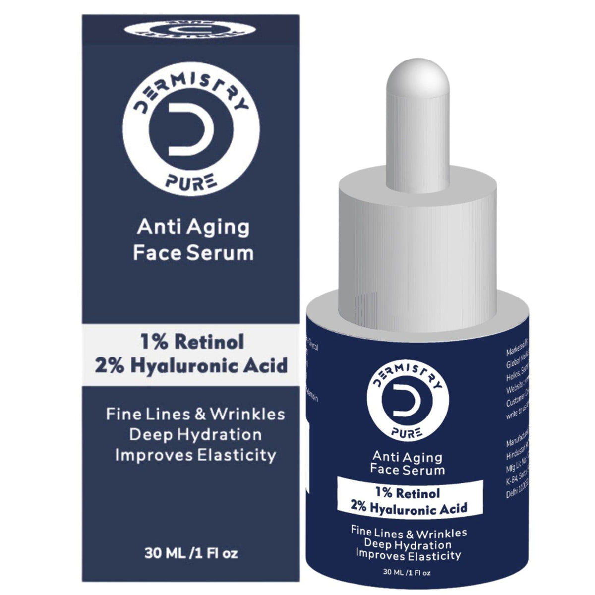 DERMISTRY 1% Retinol Hyaluronic Acid Anti Aging Day Night Face Serum For Ageing Dark Circle Wrinkles