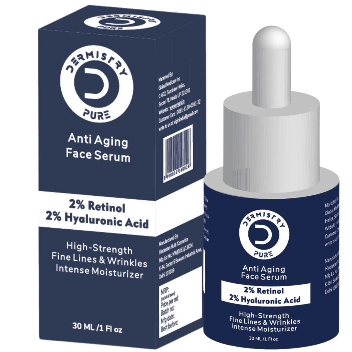 DERMISTRY 2% Retinol hyaluronic anti-aging night face cream for wrinkles and dark circles, with smooth, creamy texture.