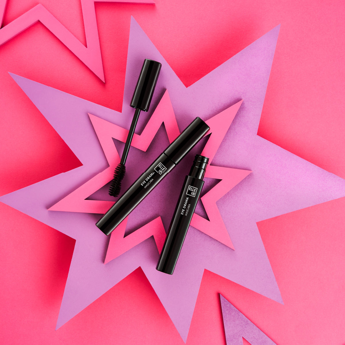 Elle 18 Eye Drama waterproof mascara in black, showing the sleek mascara tube and applicator brush.