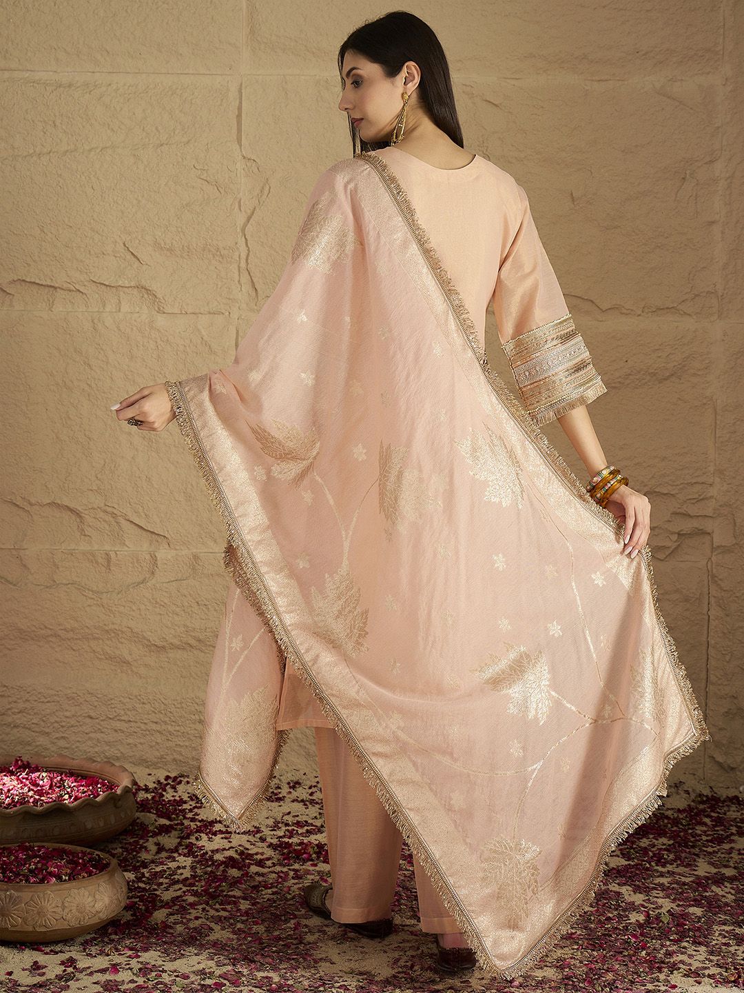 Indyancart VA Women Solid Kurta with Palazzo & Dupatta