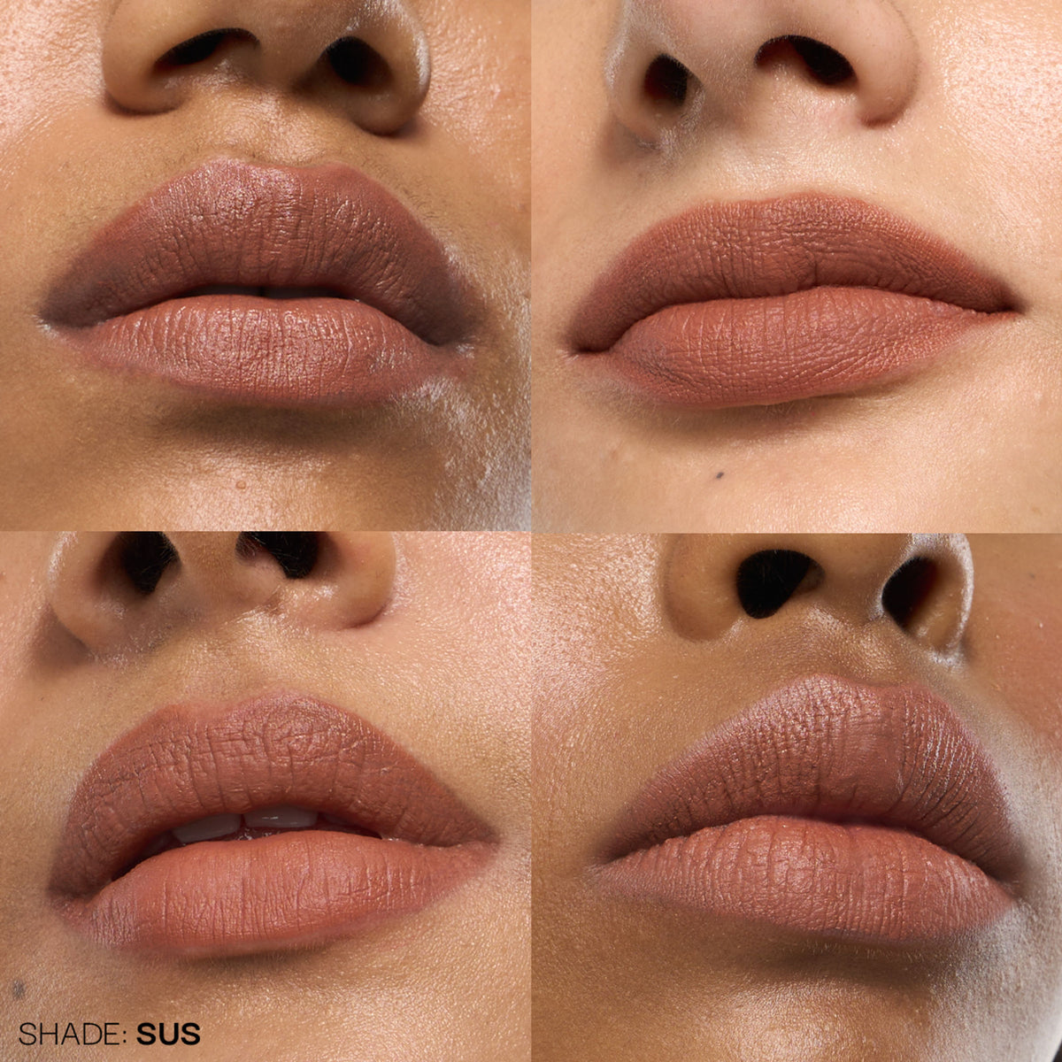 FAE Beauty Modern Matte Lipstick in Sus shade, showing a sleek lipstick tube and swatch of the matte lipstick color.