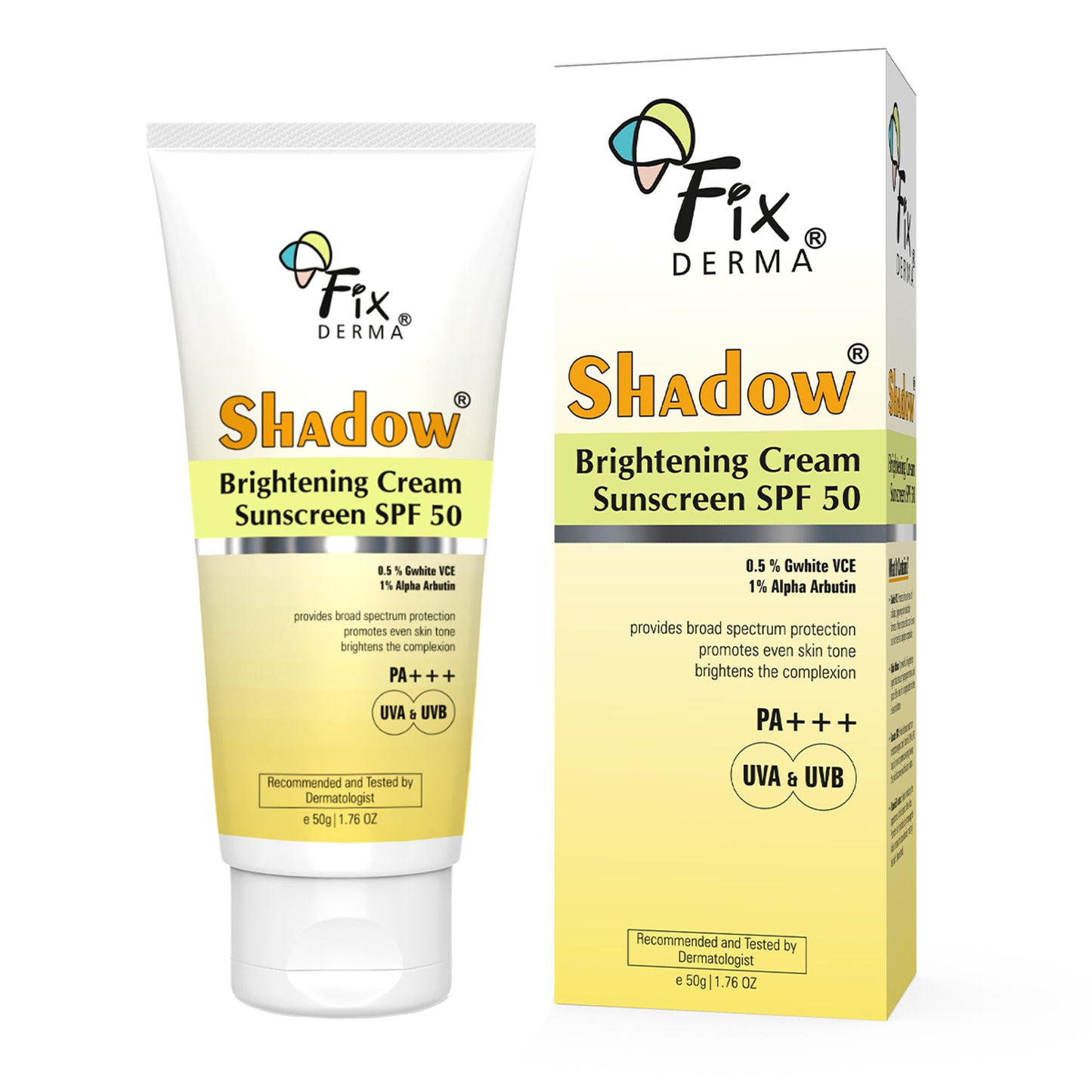 Fixderma Shadow Brightening Sunscreen SPF 50 PA+++With Vitamin C Reduce Tan & Brightens