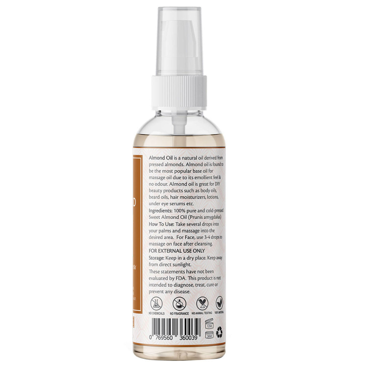 AromaMusk 100% Pure Cold Pressed Sweet Almond Oil For Massage, Skin & Hair