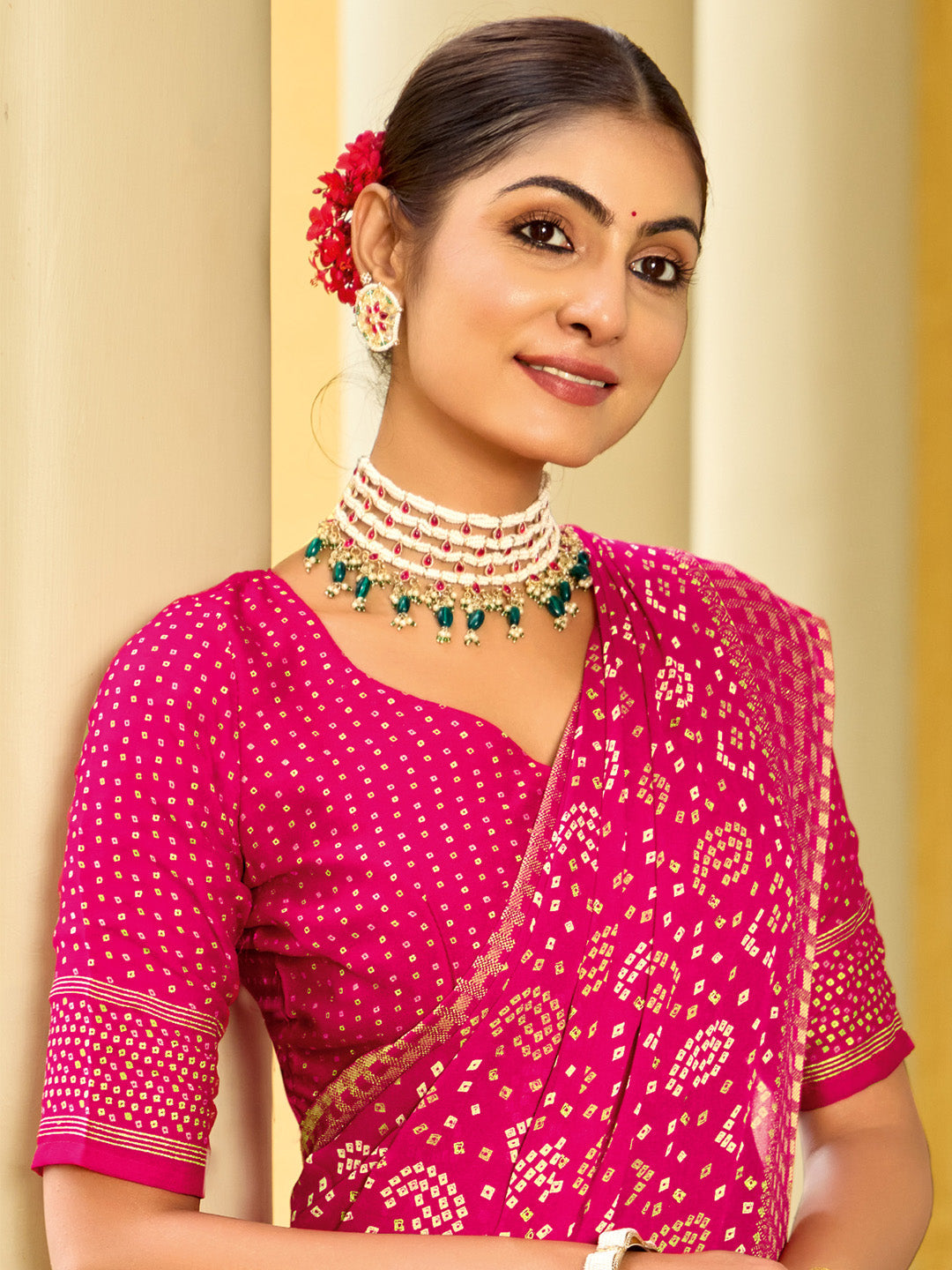 Women's Georgette Pink Printed Designer Saree With Blouse Piece